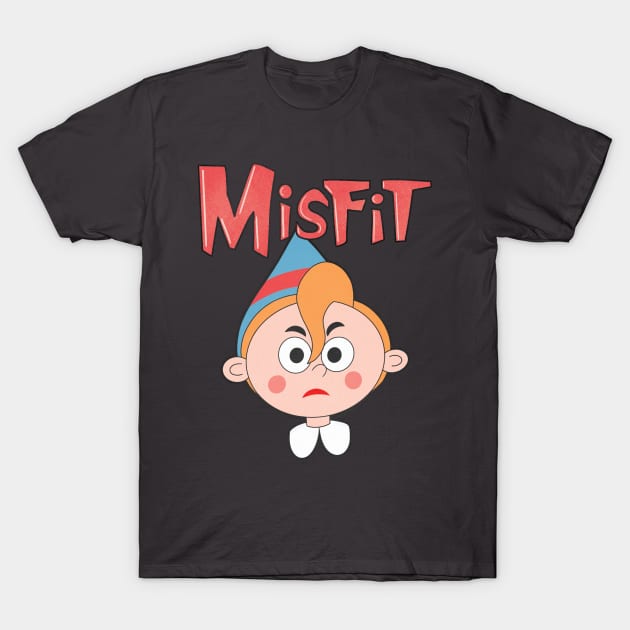 Misfit Elf 1 Blue and Red T-Shirt by LeMae Macabre